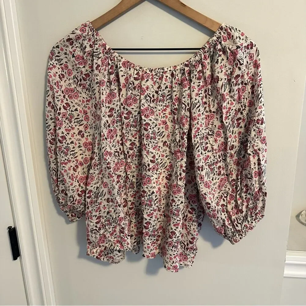 NWT Tuckernuck Natalie Martin White Pink Floral Short Sleeve Blouse Top XS